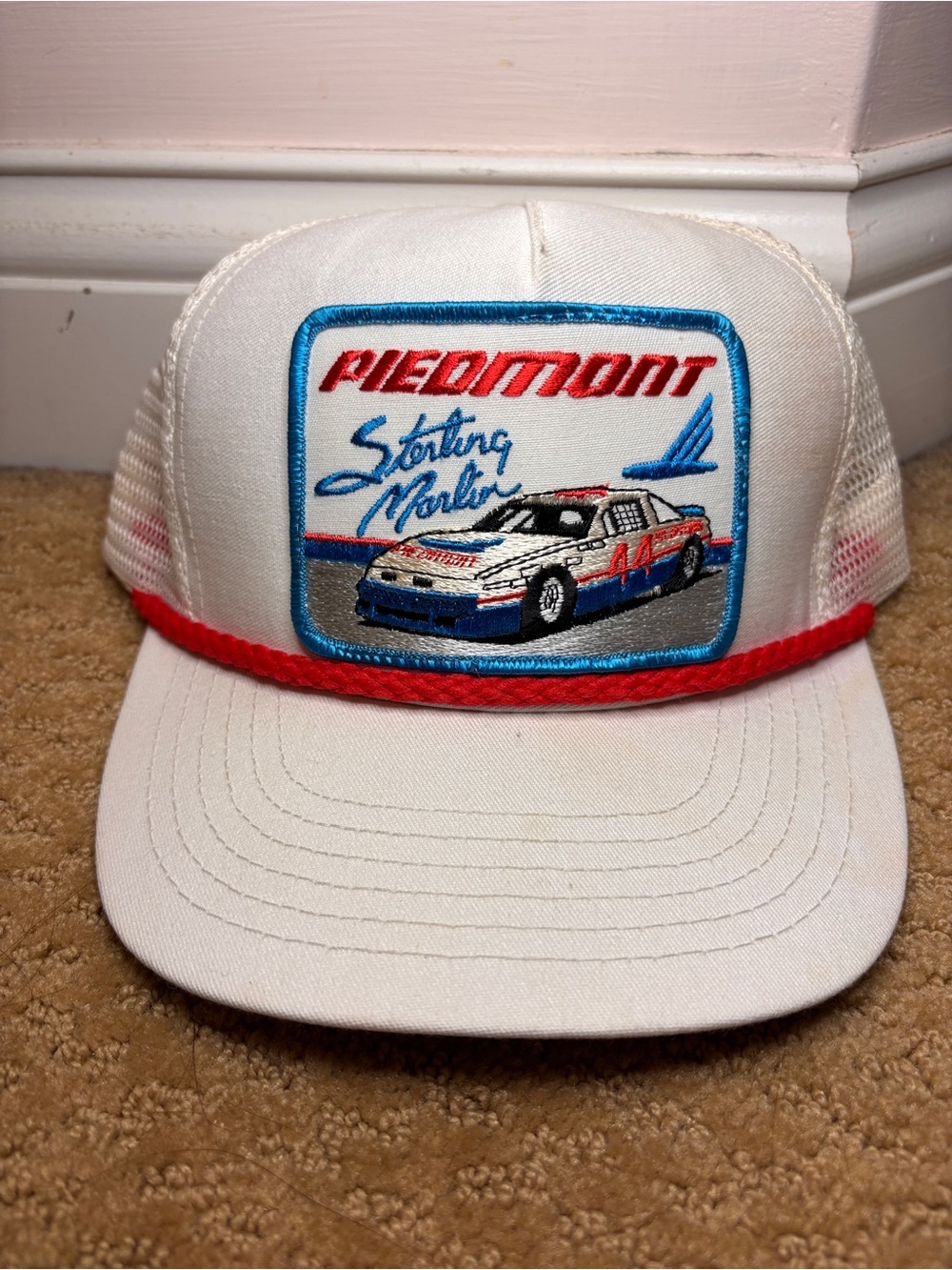 White & Red Trucker Cap with Racing Patch - Picture 5 of 5